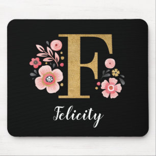 Chic Floral Monogram Erstmaliger rosa Goldener Buc Mousepad