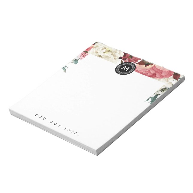 Chic Floral Monogram Post It NotePad Notizblock (Rotiert)