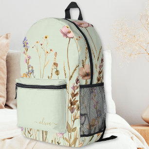 Chic Floral Muster Custom Sage Green Gold Script Bedruckter Rucksack