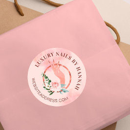 Chic Floral Nail Manicure Hand Nail Salon Logo Runder Aufkleber