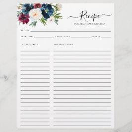 Chic Floral Navy Blue Burgundy Red Kitchen Rezept