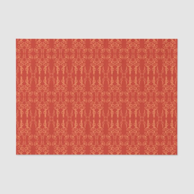 Chic Floral Orange auf Red Poppy Blume Kontur Seidenpapier (Vorderseite)