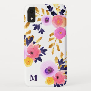Chic Floral Painted Watercolor Monogram Case-Mate iPhone Hülle