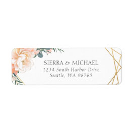 Chic Floral Peach Gold Hochzeit Rücksendeadresse