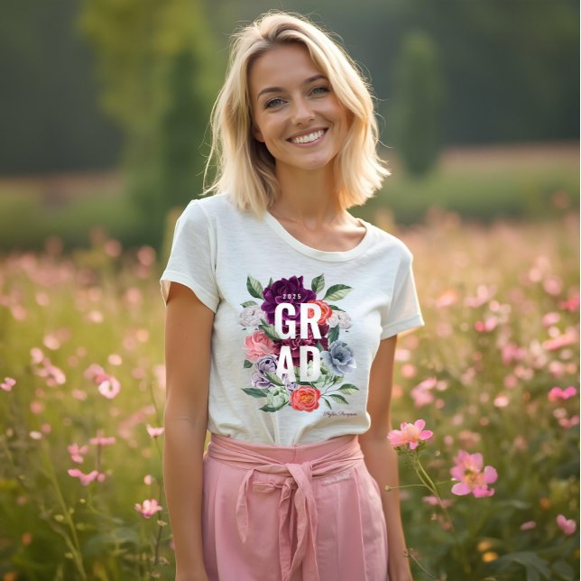 Chic Floral Peonies Rose Blüten Abschluss Tri-Blend Shirt (Chic Floral Peonies Rose Blossoms Graduation Tri-Blend Shirt)