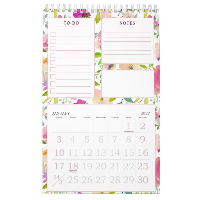 Chic floral Personal monatlich zu tun blühen Kalender (Jan 2027)