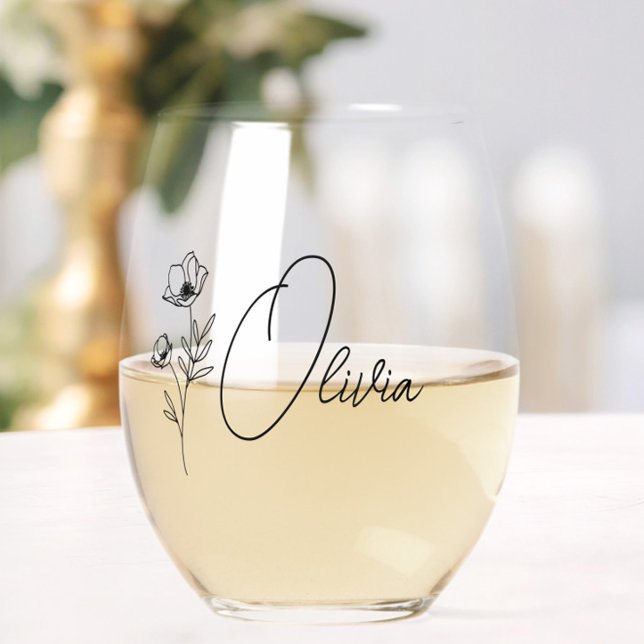 Chic Floral Personalisiert Bridesmaid Vorschlag Weinglas Ohne Stiel (maid of honor wine glass,bridesmaid wine glass with name,wildflower floral bridesmaid gifts,)