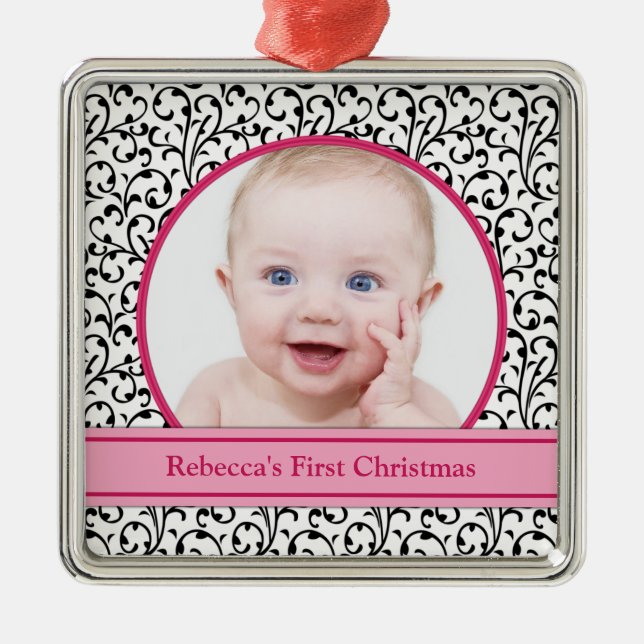 Chic Floral Pink Baby's First Christmas Ornament (Vorne)