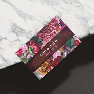 Chic floral pink Burgund lila Glitzer Monogramm Magnetische Visitenkarte