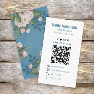 Chic Floral Pink Vintage Rose Beruflich QR Code Visitenkarte