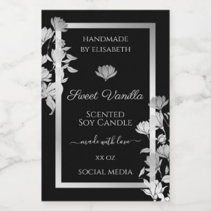 Chic Floral Product Packaging Labels Black Silver Lebensmitteletikett