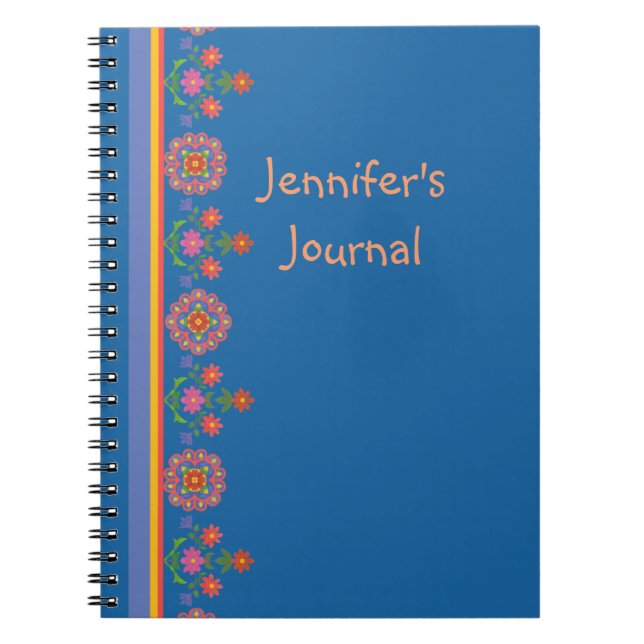 Chic Floral Rangoli Border on Blue Spiral Notebook Notizblock (Vorderseite)