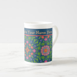 Chic Floral Rangoli Deep Blue Bone China Tasse