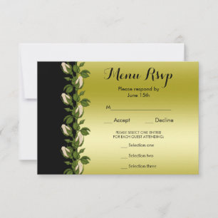 Chic Floral Romantic Gold & Black Menu UAWG RSVP Karte