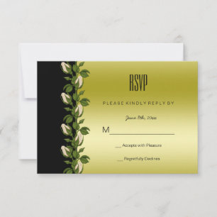 Chic Floral Romantic Gold & Black UAWG RSVP Karte