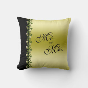 Chic Floral Romantisch Gold & Schwarz Mr & Mrs Kissen