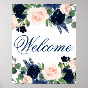 Chic Floral   Romantisches Blush Navy-Brautparty Poster