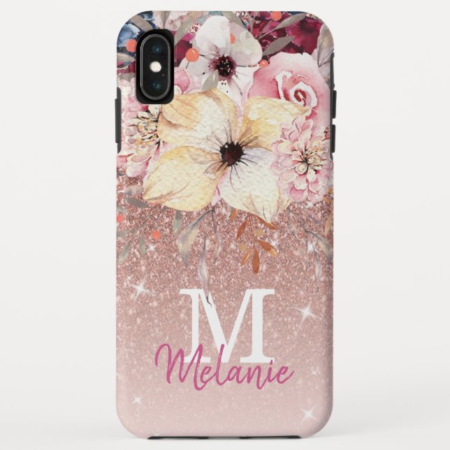 Chic Floral Rose Gold Glitzer iPhone XS Max Fall Case-Mate iPhone Hülle (Rückseite)