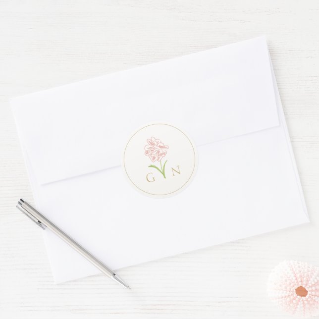 Chic Floral Rose & Ivory Wedding Runder Aufkleber (Umschlag)