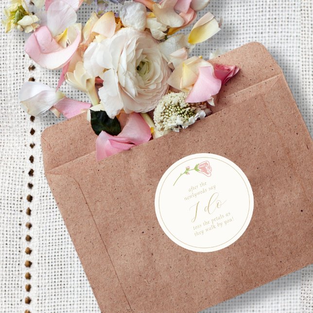 Chic Floral Rose & Ivory Wedding Runder Aufkleber (Von Creator hochgeladen)