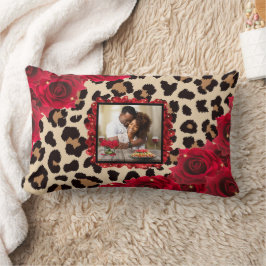 Chic Floral Rote Rose Leopard Drucken Sie Ihr Foto Lendenkissen