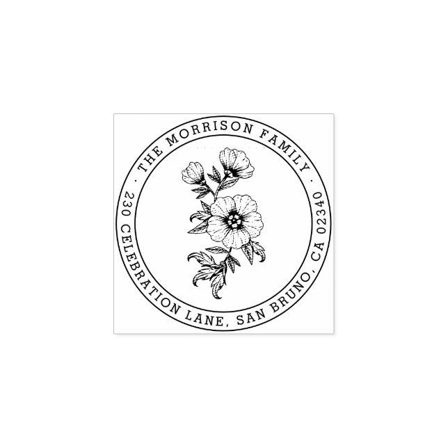 Chic Floral Round Rücksendeadresse Custom Gummistempel (Prägung)