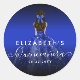 Chic Floral Royal Blue Dress Birthday Quinceanera Runder Aufkleber