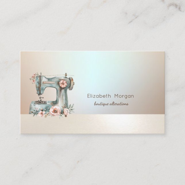Chic Floral Sewing Machine Business Card Visitenkarte (Vorderseite)
