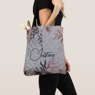 Chic Floral Silver Damask Personalisiert