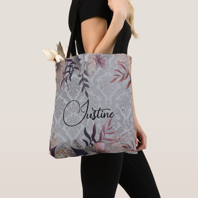 Chic Floral Silver Damask Personalisiert (Von Nahem)