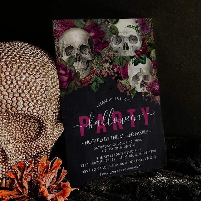 Chic Floral Skull Elegantes Halloween-Party Einladung (Von Creator hochgeladen)