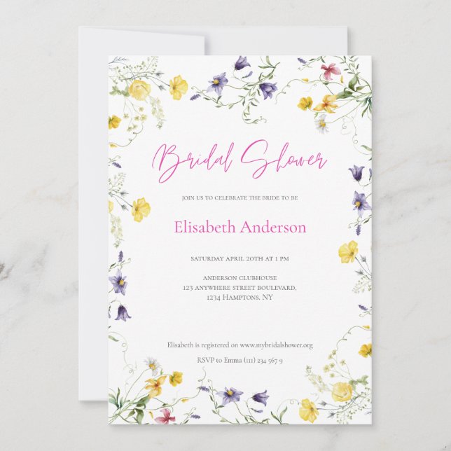 Chic Floral Spring Calligraphy Brautparty Einladung (Vorderseite)