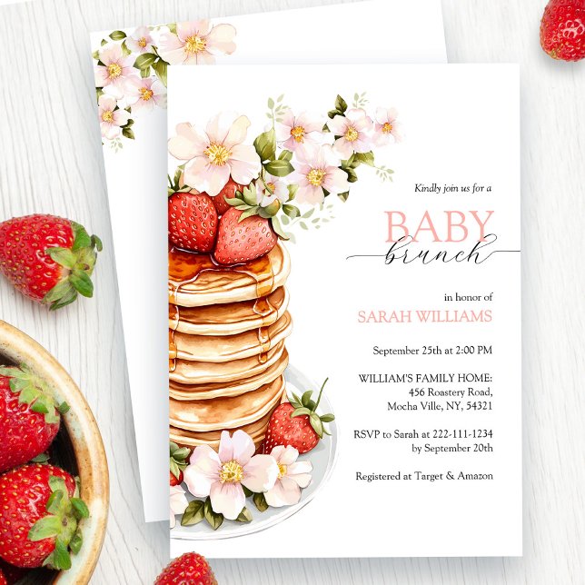 Chic Floral Strawberry Pancake Baby Dusche Brunch Einladung (Von Creator hochgeladen)