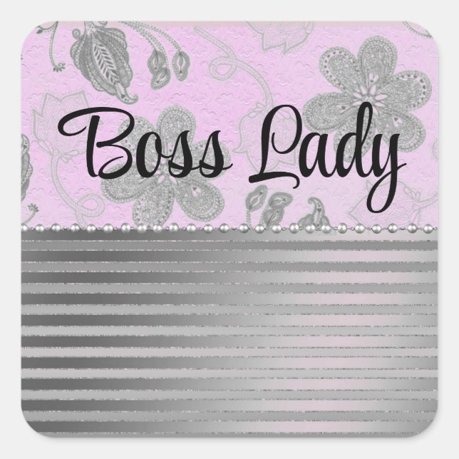 Chic Floral Stripes Boss Lady Personalisiert Quadratischer Aufkleber (Vorderseite)