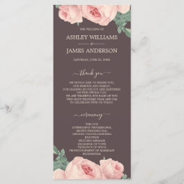 Chic Floral Vintag Pink Rose Burgundy Wedding Programm