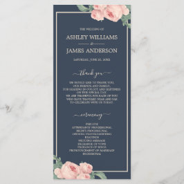 Chic Floral Vintag Pink Rose Dark Blue Wedding Programm