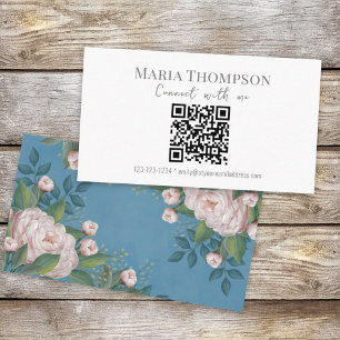 Chic Floral Vintag rosa Rose Beruflich QR Code Visitenkarte