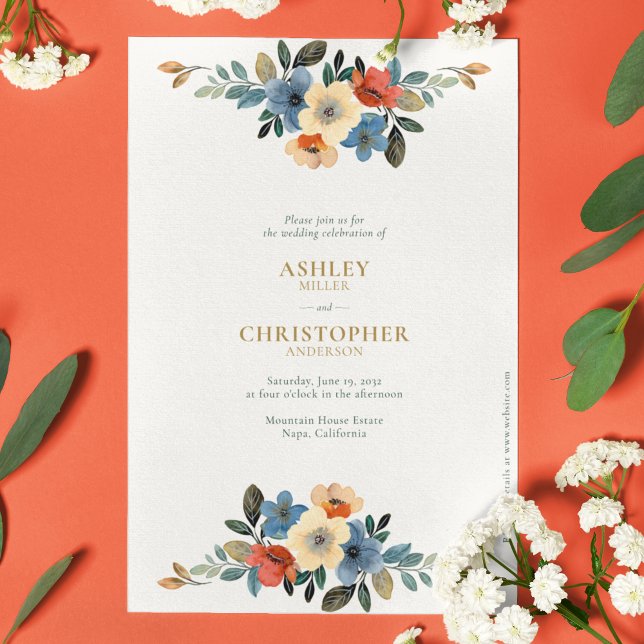 Chic Floral Watercolor All-in-One Hochzeit Einladung (Von Creator hochgeladen)