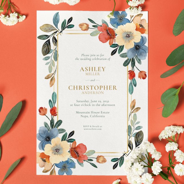 Chic Floral Watercolor All-in-One Hochzeit Einladung (Von Creator hochgeladen)