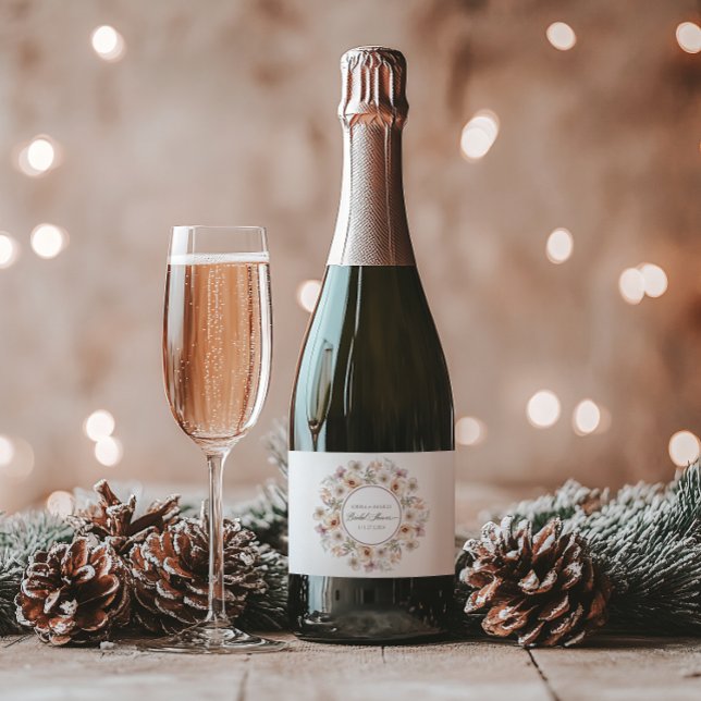 Chic Floral Watercolor Brautparty (Chic Floral Watercolor Bridal Shower Sparkling Wine Label)