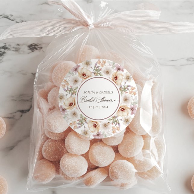 Chic Floral Watercolor Brautparty Runder Aufkleber (Chic Floral Watercolor Bridal Shower Classic Round Sticker)