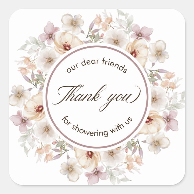 Chic Floral Watercolor Brautparty Vielen Dank Quadratischer Aufkleber (Vorderseite)