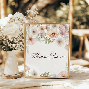 Chic Floral Watercolor Mimosa Bar Brautparty Sockelschild