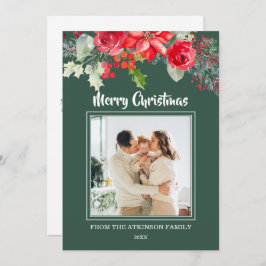 Chic Floral Watercolor Poinsettia Foto Weihnachten