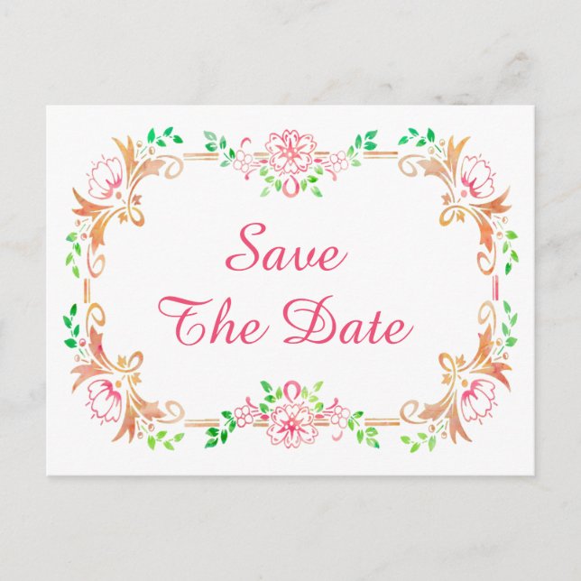 Chic Floral Watercolor Sweet 16 Save the Date Ankündigungspostkarte (Vorderseite)