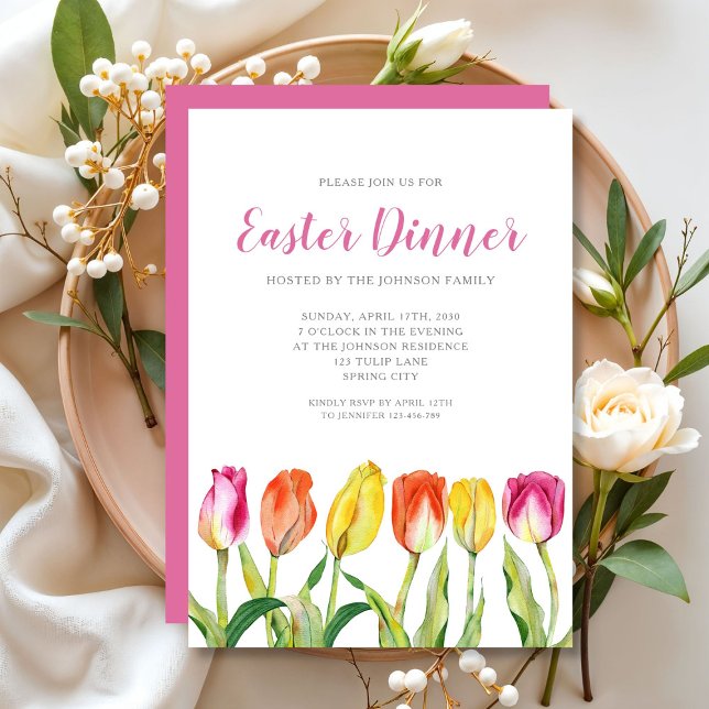 Chic Floral Watercolor Tulip Osterfest Einladung (Chic Floral Watercolor Tulip Easter Dinner Invitation)