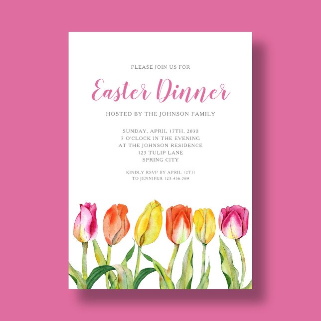 Chic Floral Watercolor Tulip Osterfest Einladung (Chic Floral Watercolor Tulip Easter Dinner Invitation)