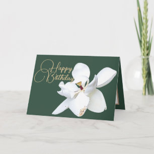 Chic Floral White Magnolia Blume Grün Geburtstag Karte