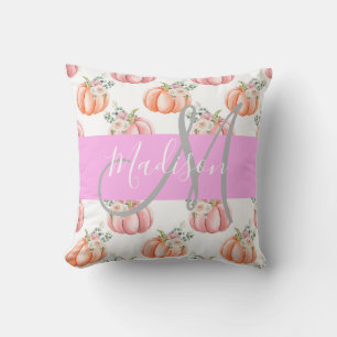 Chic Floral White Peach Peach Pumpkin Monogramm Na Kissen
