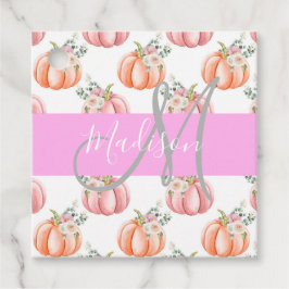 Chic Floral White Pink Peach Pumpkin Monogram Name Geschenkanhänger